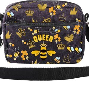 Queen Bee Canvas Crossbody Bag Small Zipper Purse for Women or Men